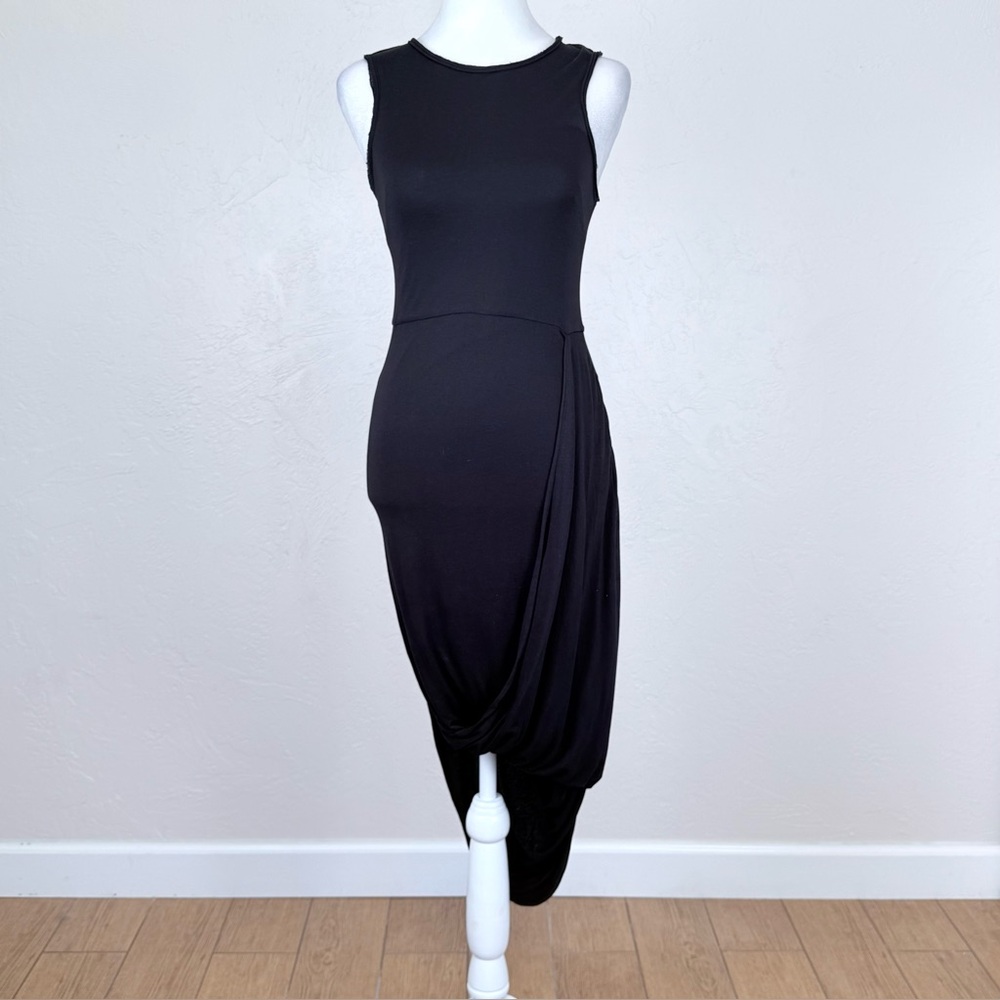 AllSaints Asymmetrical Black Modal Draped Midi Sleeveless Tank Dress Size 4 US